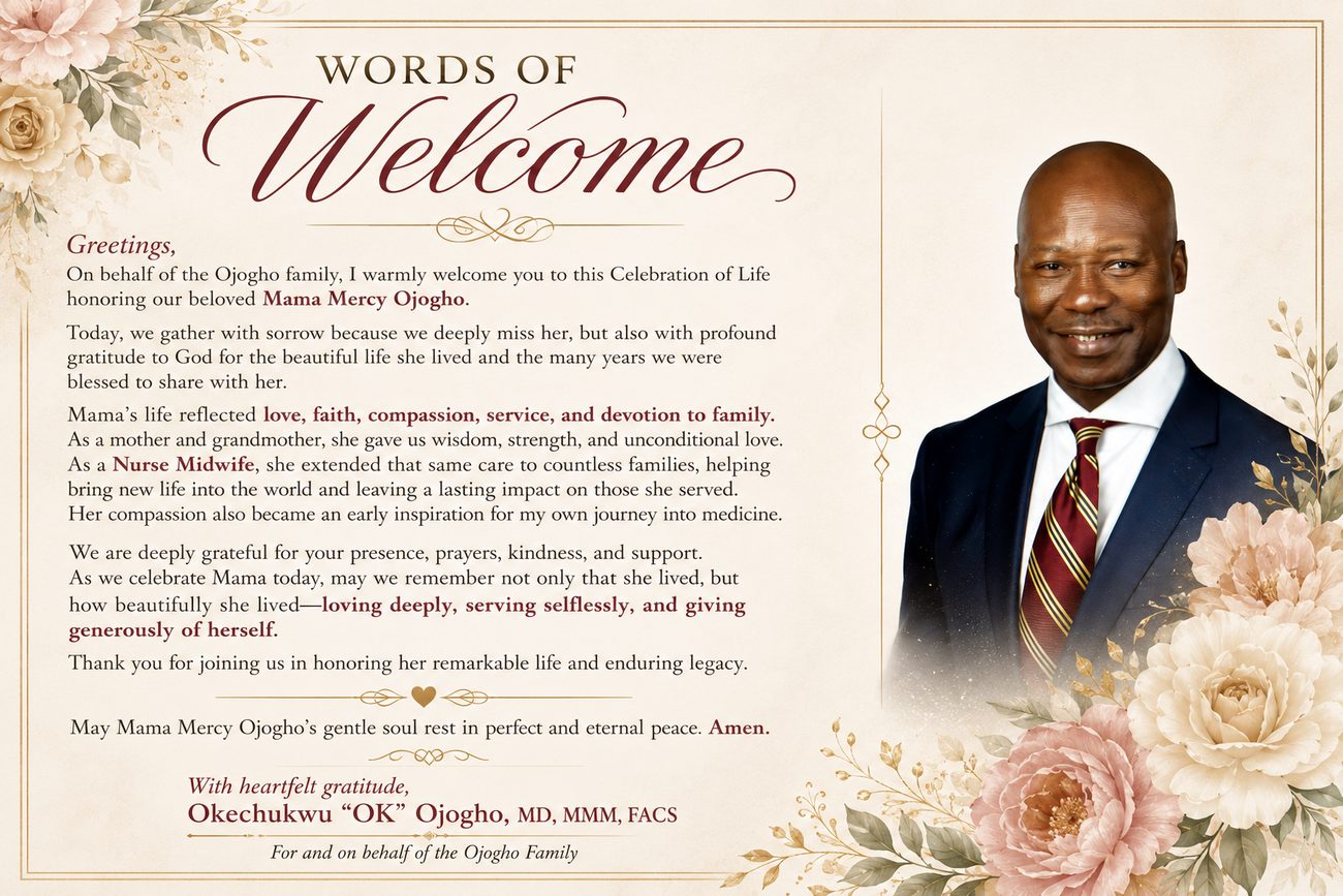 Words of Welcome memorial page